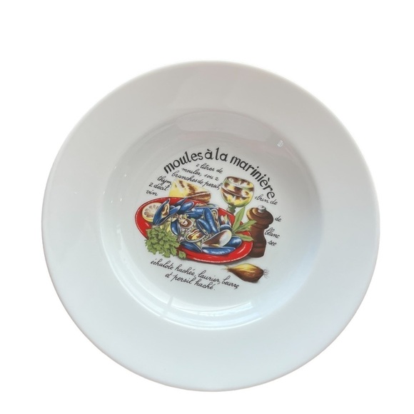 Limoges France Rimmed Soup Bowls Mussels Graphic and Spellout Whimsical FOUR - Picture 5 of 8